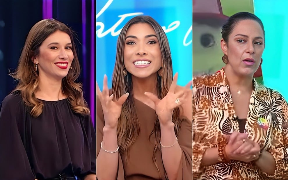 Montagem com fotos de Rebeca Abravanel no Roda a Roda, Patricia Abravanel no Programa Silvio Santos, e Silvia Abravanel no Sábado Animado