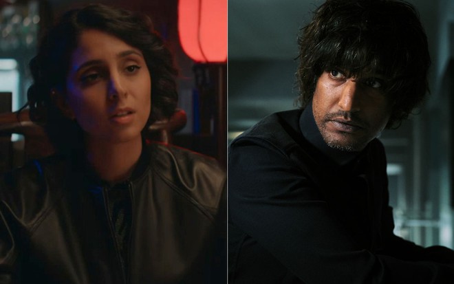 Montagem com fotos dos atores Anjli Mohindra e Rudi Dharmalingam na série The Lazarus Project