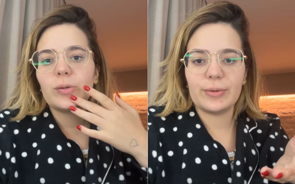 Viih Tube em vídeo no Instagram, usando pijama de bolinhas e óculos