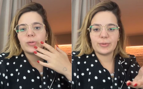 Viih Tube em vídeo no Instagram, usando pijama de bolinhas e óculos