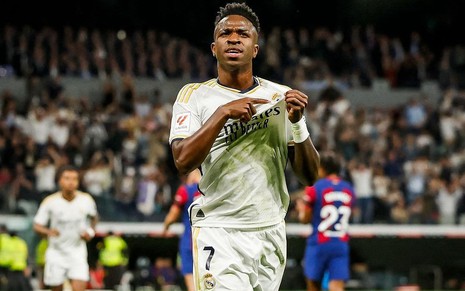 Vini Jr. comemora gol pelo Real Madrid