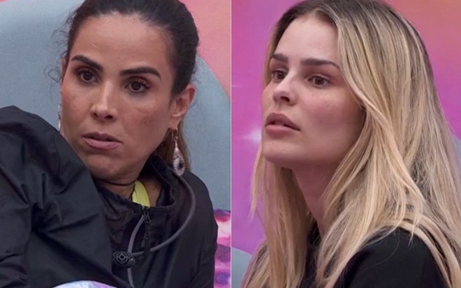 Montagem com imagens de Wanessa Camargo e Yasmin Brunet com caras frustradas