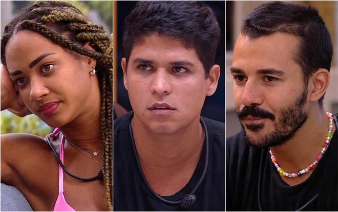 Montagem de fotos de Aline Patriarca, Guilherme Albuquerque e Mateus Pires no BBB 25