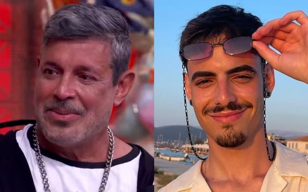 Na montagem: Alexandre Frota no Domingão com Huck (à esquerda), e Mayã Frota em selfie (à direita)
