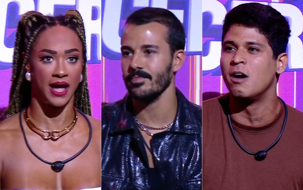 Montagem de Aline Patriarca, Mateus Pires e Guilherme Albuquerque no Sincerão do BBB 25