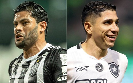 Imagem com os jogadores Hulk (Atlético-MG), à esquerda, e Savarino (Botafogo), à direita