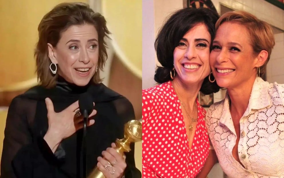 Montagem com Fernanda Torres no Globo de Ouro à esquerda e no seriado Tapas e Beijos com Andrea Beltrão à direita