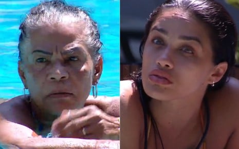 Montagem com fotos de Vilma Nascimento e Eva Pacheco na piscina do BBB 25