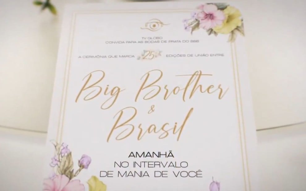 Chamada divulgada pela Globo convida telespectadores para bodas de prata do BBB 25