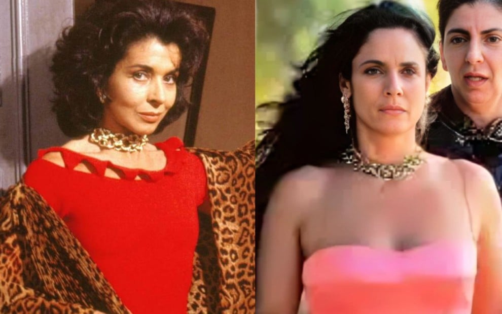 Na montagem estão: Betty Faria na novela Tieta; e Sonia Braga no filme Tieta do Agreste