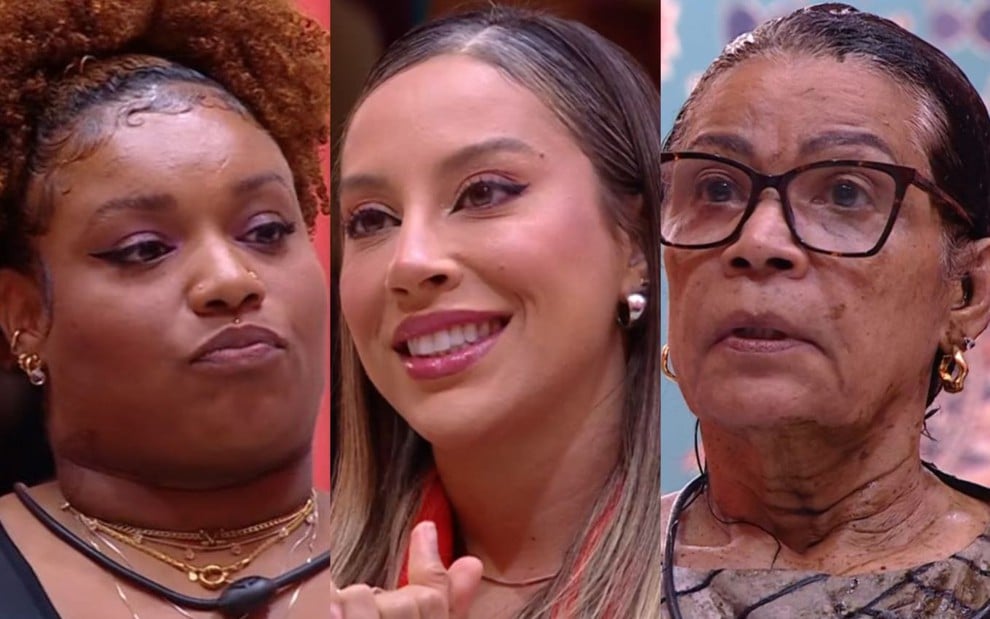 Montagem de fotos com Camilla, Renata e Vilma, que estão na disputa por quem sai no 7º paredão do BBB 25