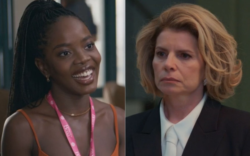 Montagem com Clara Moneke como Leo à esquerda em Dona de Mim e Debora Bloch como Odete Roitman à direita em Vale Tudo
