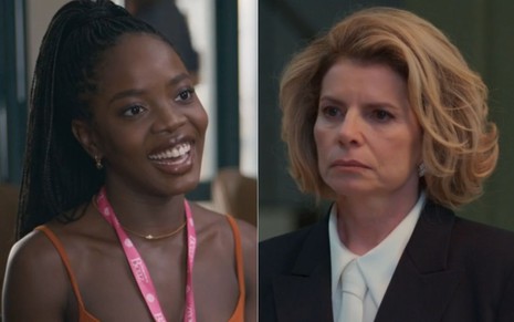 Montagem com Clara Moneke como Leo à esquerda em Dona de Mim e Debora Bloch como Odete Roitman à direita em Vale Tudo