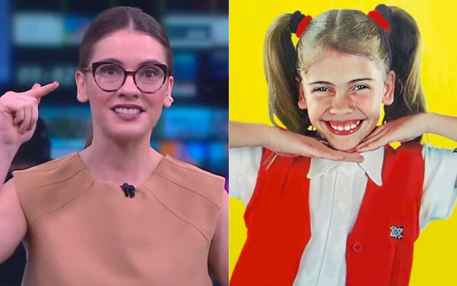 Montagem com dois momentos de Elisa Veeck: na bancada da CNN e, ainda menina, como a Fran de Chiquititas