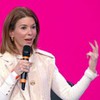Daniela Beyruti em coletiva do SBT