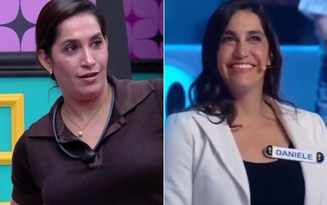 Daniele Hypolito à esquerda no BBB 25 e à direita no Acerte ou Caia