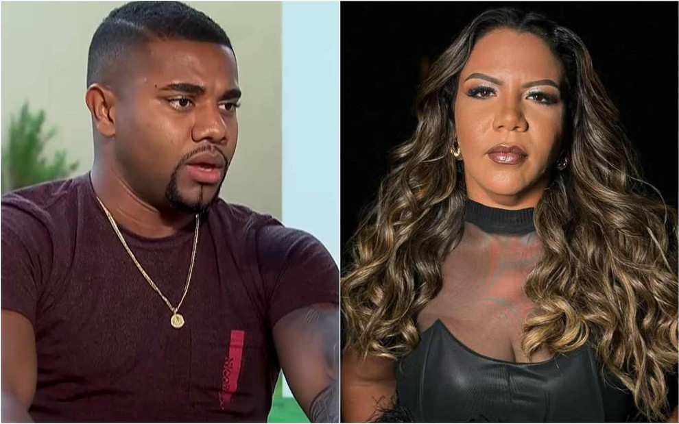 Montagem com fotos de Davi Brito no Domingo Record e de Mani Rego no Instagram