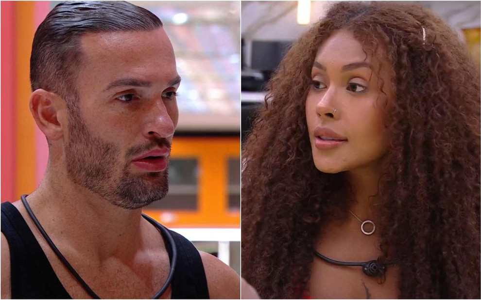 Montagem de fotos de Diego Hypolito e Giovanna Jacobina no BBB 25