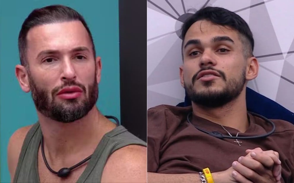 Montagem com fotos de Diego Hypolito e João Gabriel no BBB 25