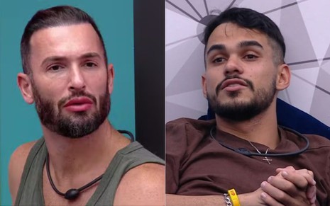 Montagem com fotos de Diego Hypolito e João Gabriel no BBB 25