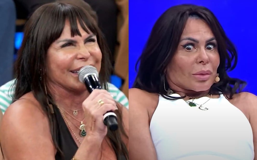 Montagem com Gretchen à esquerda no Altas Horas e à direita no Sabadou, do SBT