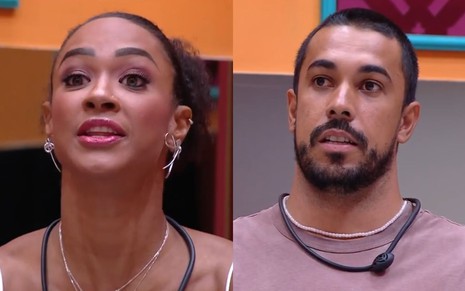 Montagem de fotos com Aline Patriarca e Maike Cruz, que estão na votação da enquete BBB 25 do décimo paredão