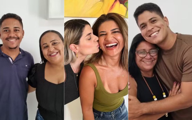 Montagem com Joseane Monteiro e Cléber Santana; Nicole e Paula e Joselma e Guilherme em fotos para o BBB