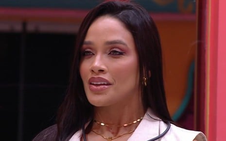 Eva Pacheco em discurso de permanência no BBB 25