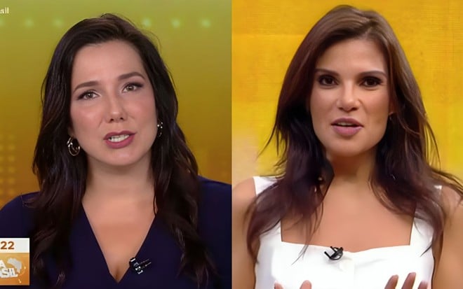 Montagem com Adriana Perroni à esquerda no Fala Brasil e Sabina Simonato no Bom Dia Sábado à direita