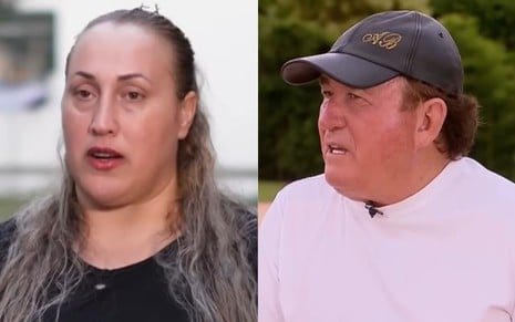 Na montagem: Joyce Silva (à esquerda) e Amado Batista (à direita), no Domingo Espetacular