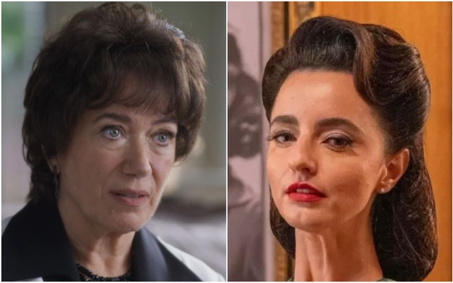 Montagem com fotos das atrizes Lilia Cabral e Julia Stockler em cenas de Garota do Momento, sérias
