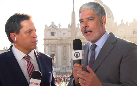 Gerson Camarotti e William Bonner no Vaticano durante plantão do Jornal Hoje, na Globo