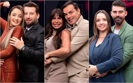 Montagem de fotos de Giovanna e Eros, Gretchen e Esdras e Caroline e Radamés