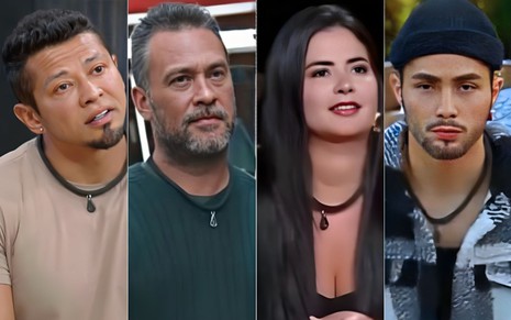 Montagem com Gilson de Oliveira, Juninho Bill, Vanessa Carvalho e Gui Vieira em diferentes momentos de A Fazenda 16