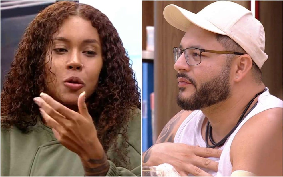 Montagem de fotos de Giovanna Jacobina e Marcelo Prata no BBB 25