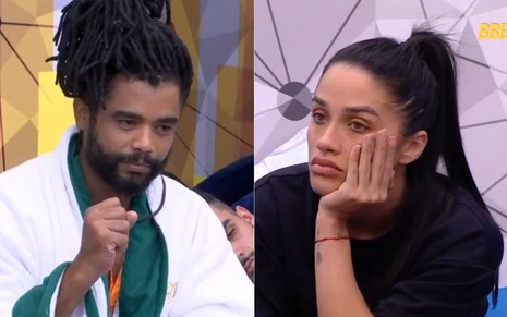 Montagem com fotos de Diogo Almeida e Eva Pacheco no quarto do BBB 25