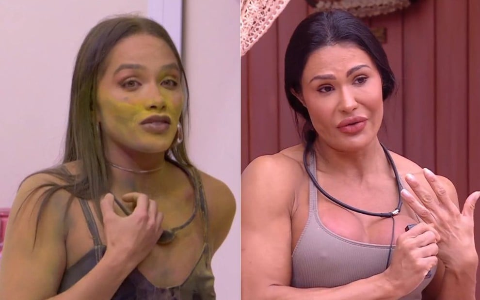 Montagem com fotos de Eva Pacheco e Gracyanne Barbosa no BBB 25