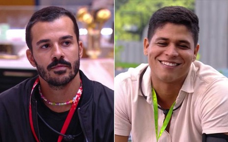 Montagem com Mateus Pires à esquerda e Guilherme Albuquerque à direita no BBB 25