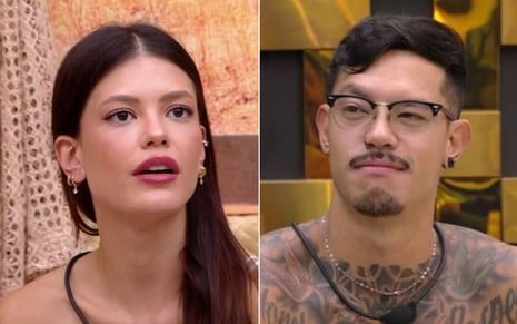 Vitória Strada à esquerda e Gabriel Yoshimoto à direita no BBB 25