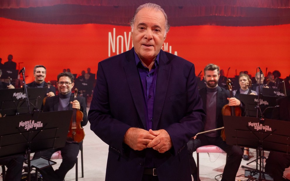 Tony Ramos durante gravação do programa Novela em Sinfonia, da Globo