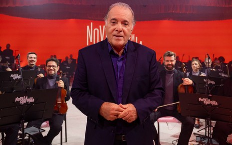 Tony Ramos durante gravação do programa Novela em Sinfonia, da Globo
