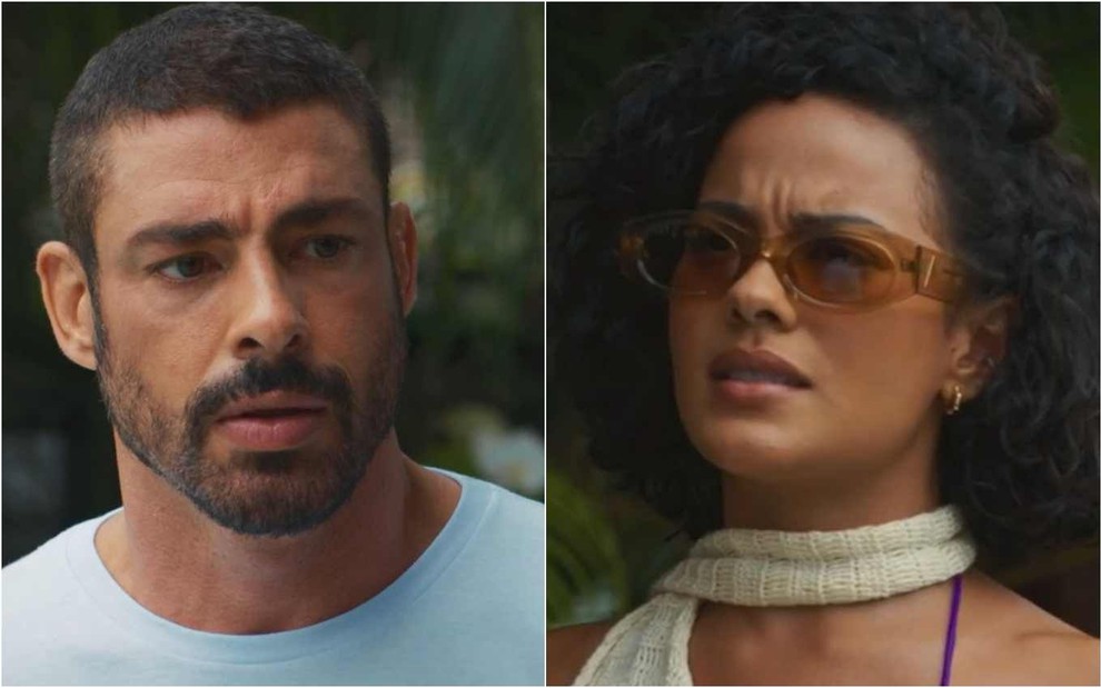 Montagem de fotos de Cauã Reymond e Bella Campos