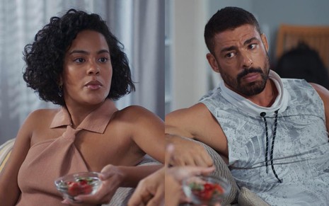 Montagem de imagens de Bella Campos e Cauã Reymond