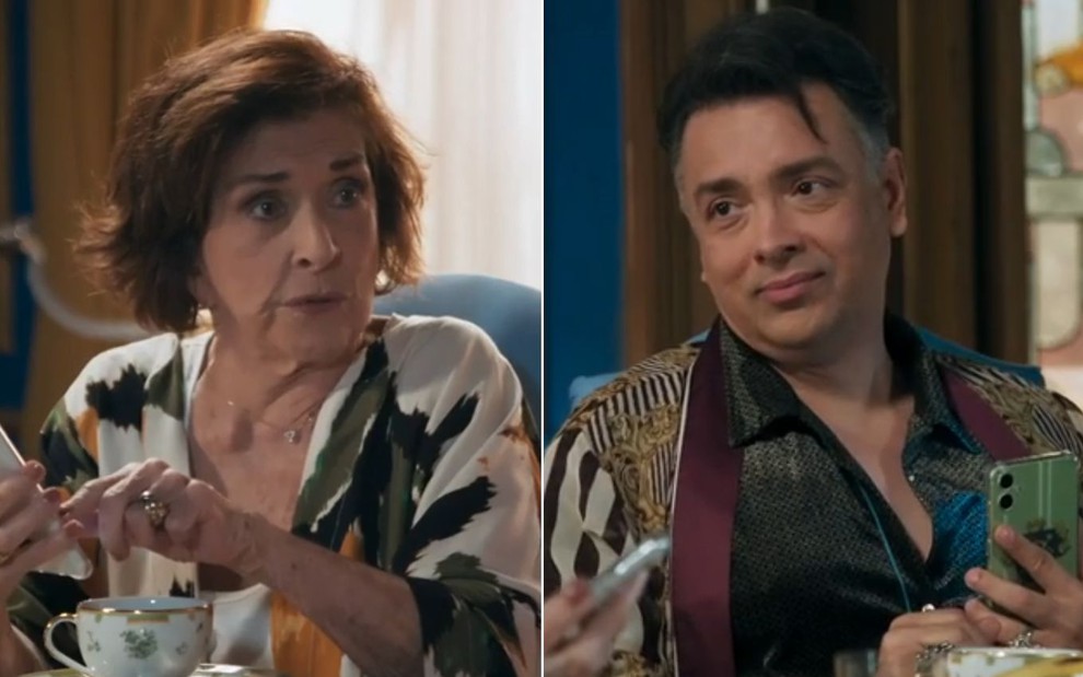 Montagem com Betty Faria como Belisa à esquerda e Rodrigo Fagundes como Gigi à direita em Volta por Cima