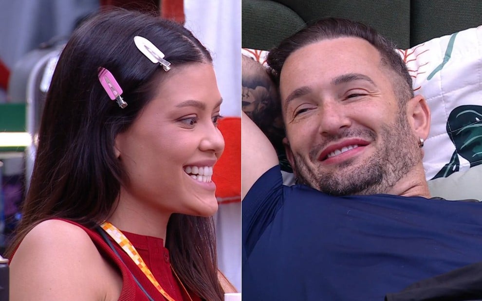 Montagem com Vitória Strada e Diego Hypolito no quarto do líder do BBB 25