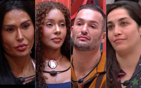 Montagem com os rostos de Gracyanne, Giovanna, Diego e Daniele no BBB 25