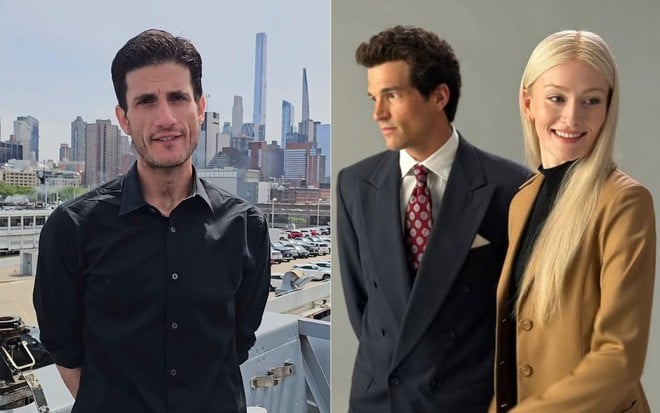 Montagem com fotos de Jack Schlossberg e dos atores Paul Kelly e Sarah Pidgeon caracterizados como John F. Kennedy Jr. e Carolyn Bessette
