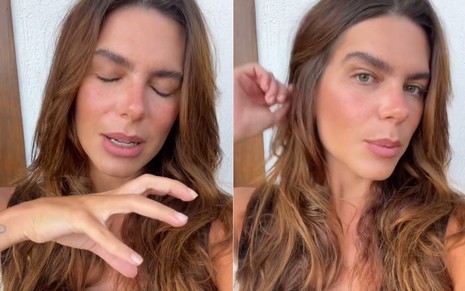 Montagem com dois momentos de Mariana Goldfarb nos Stories do Instagram