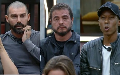Montagem com Radamés, Dhomini e Everton Neguinho na sala do Power Couple