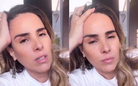 Montagem com dois momentos de Wanessa Camargo com expressão doente nos Stories do Instagram